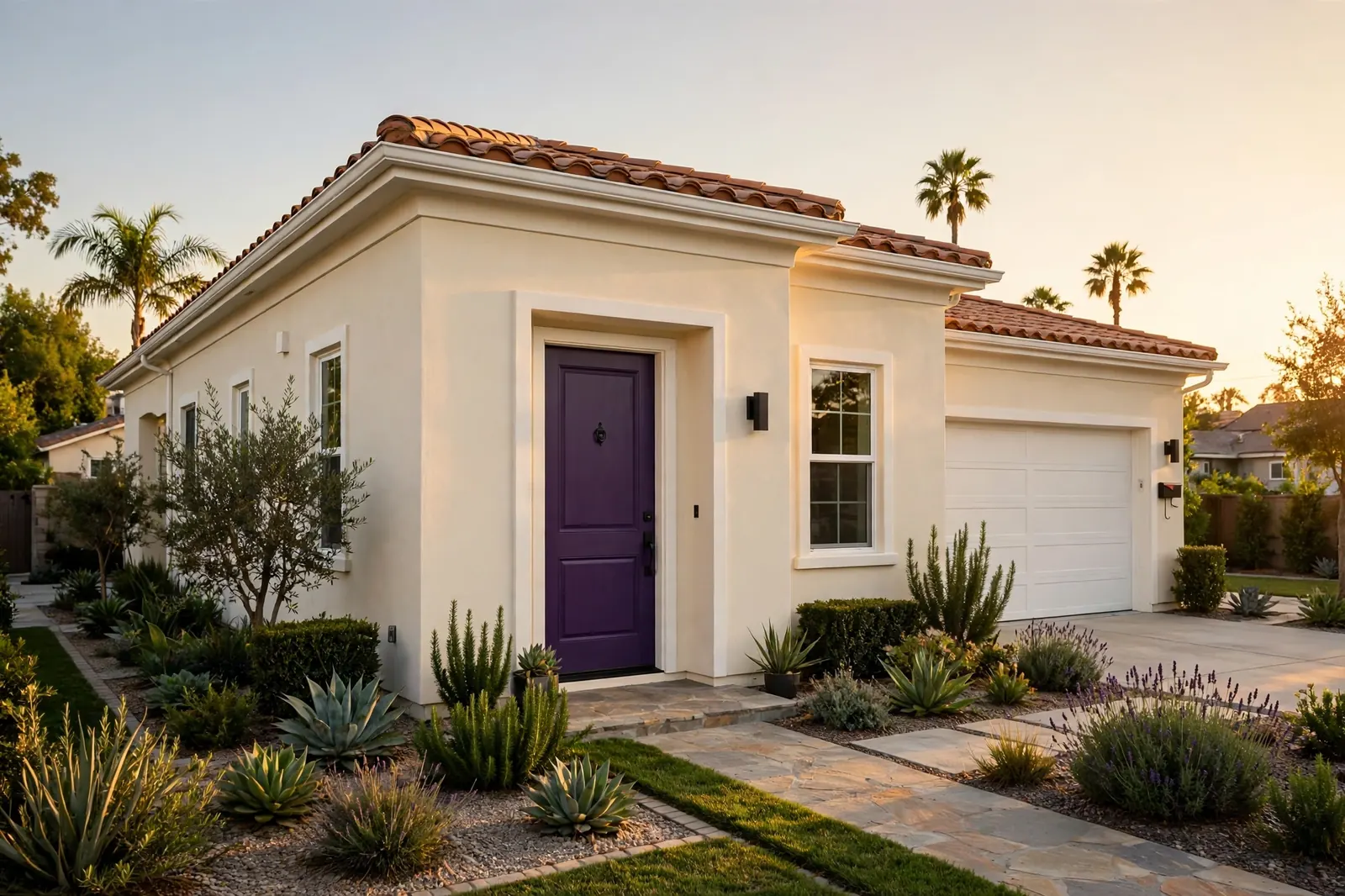 A freshly painted Southern California home at golden hour